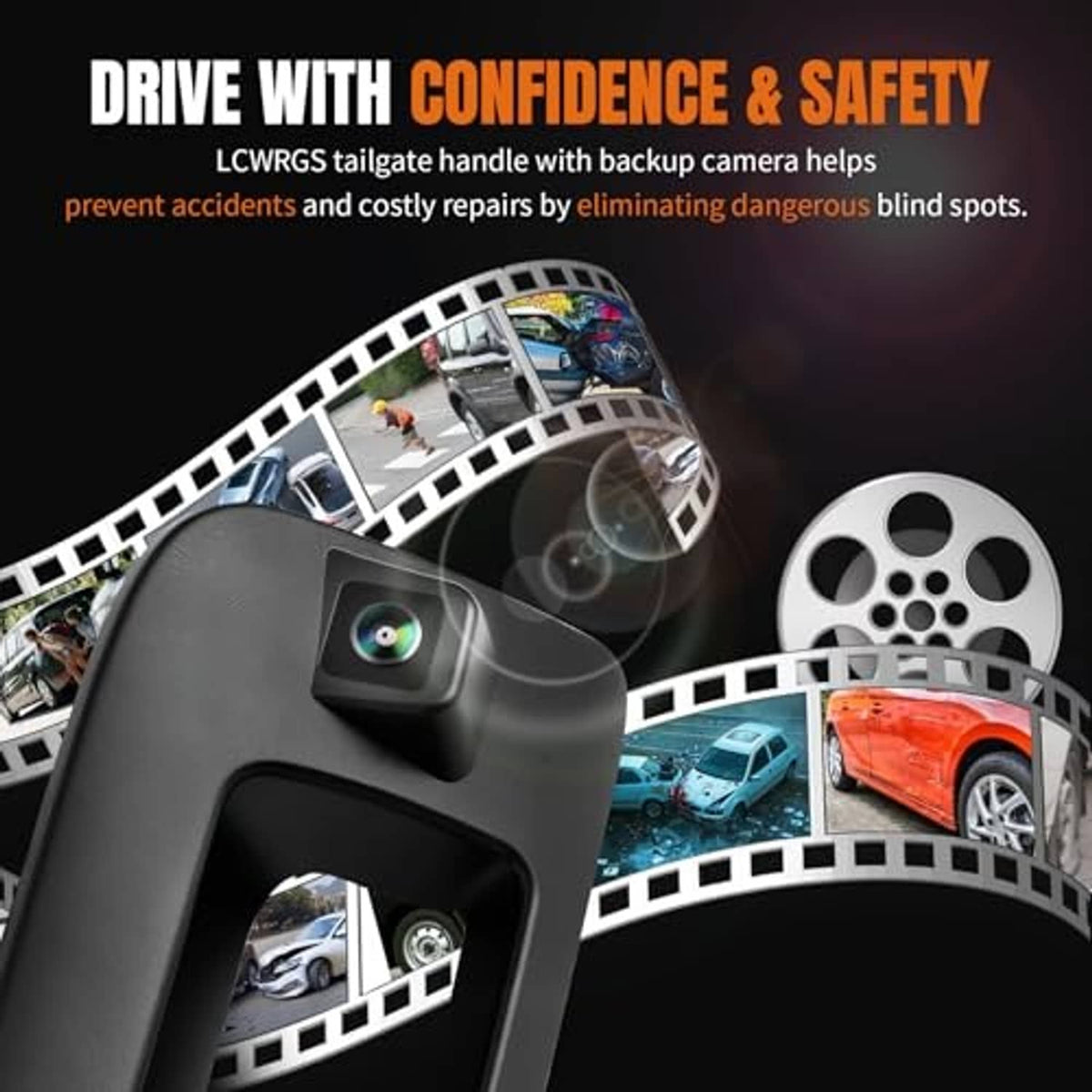 Tailgate handle backup camera with wide-angle lens for safer rear parking