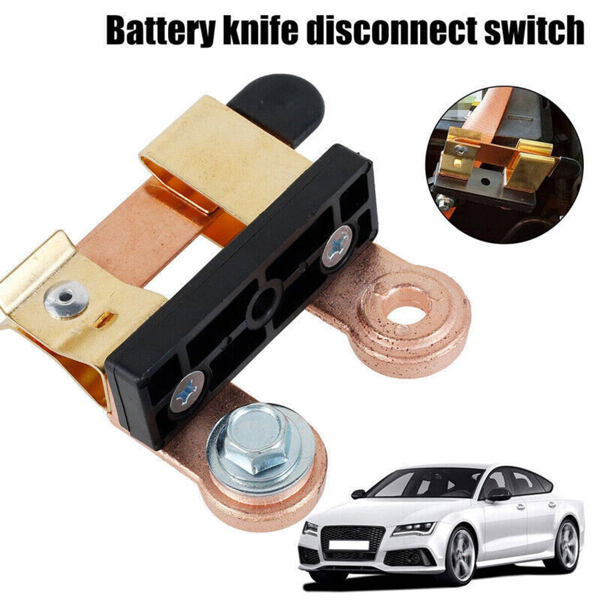 Battery knife disconnect switch with copper terminals and black insulating lever