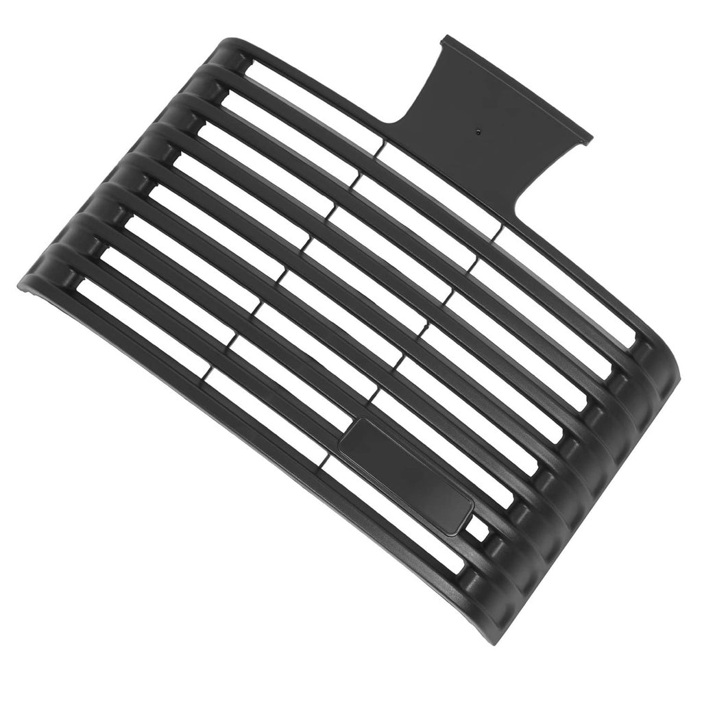 Front grille insert angled view with horizontal slats and top center cutout, dark plastic