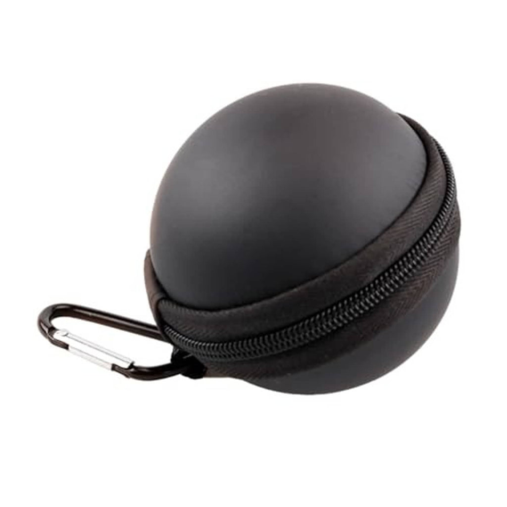 Black oval billiard ball case with zip track and metal carabiner clip