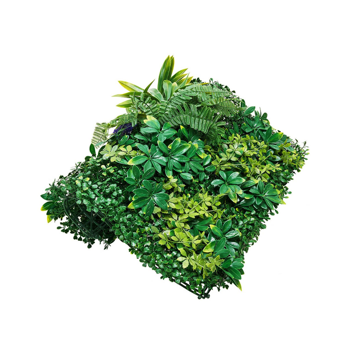 Artificial grass wall panel with 3D green leafy texture, mixed shades
