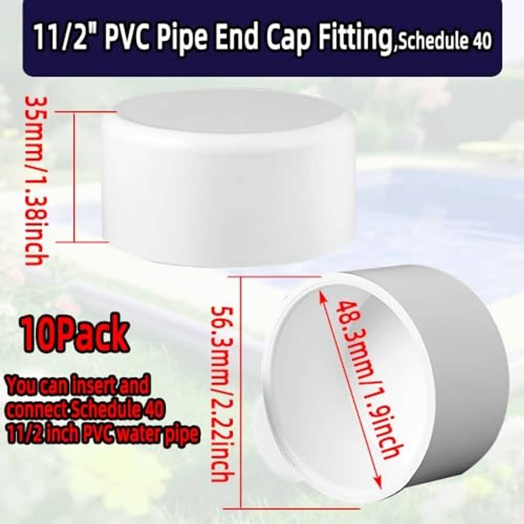 White PVC pipe end cap fitting with open socket end, 1.5 in schedule 40