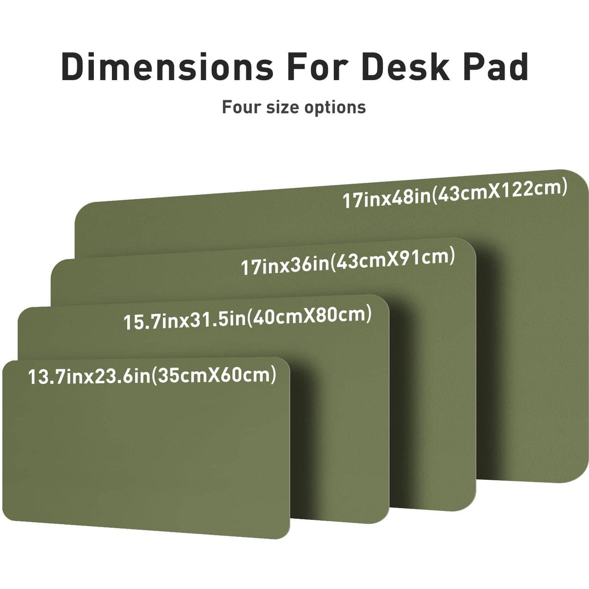 Olive green leather desk pad protector set, stacked rectangular size options