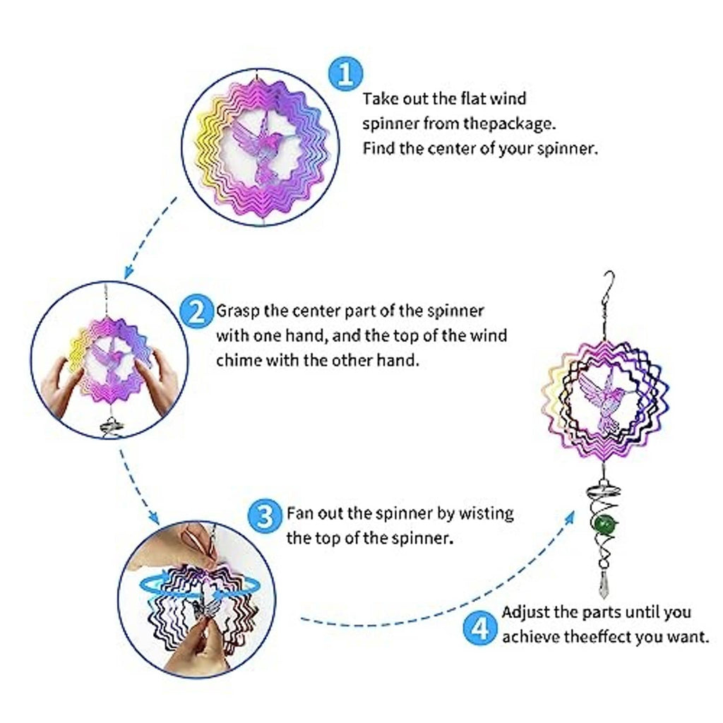 Butterfly wind spinner with ruffled disc and blue spiral tail, hanging hook