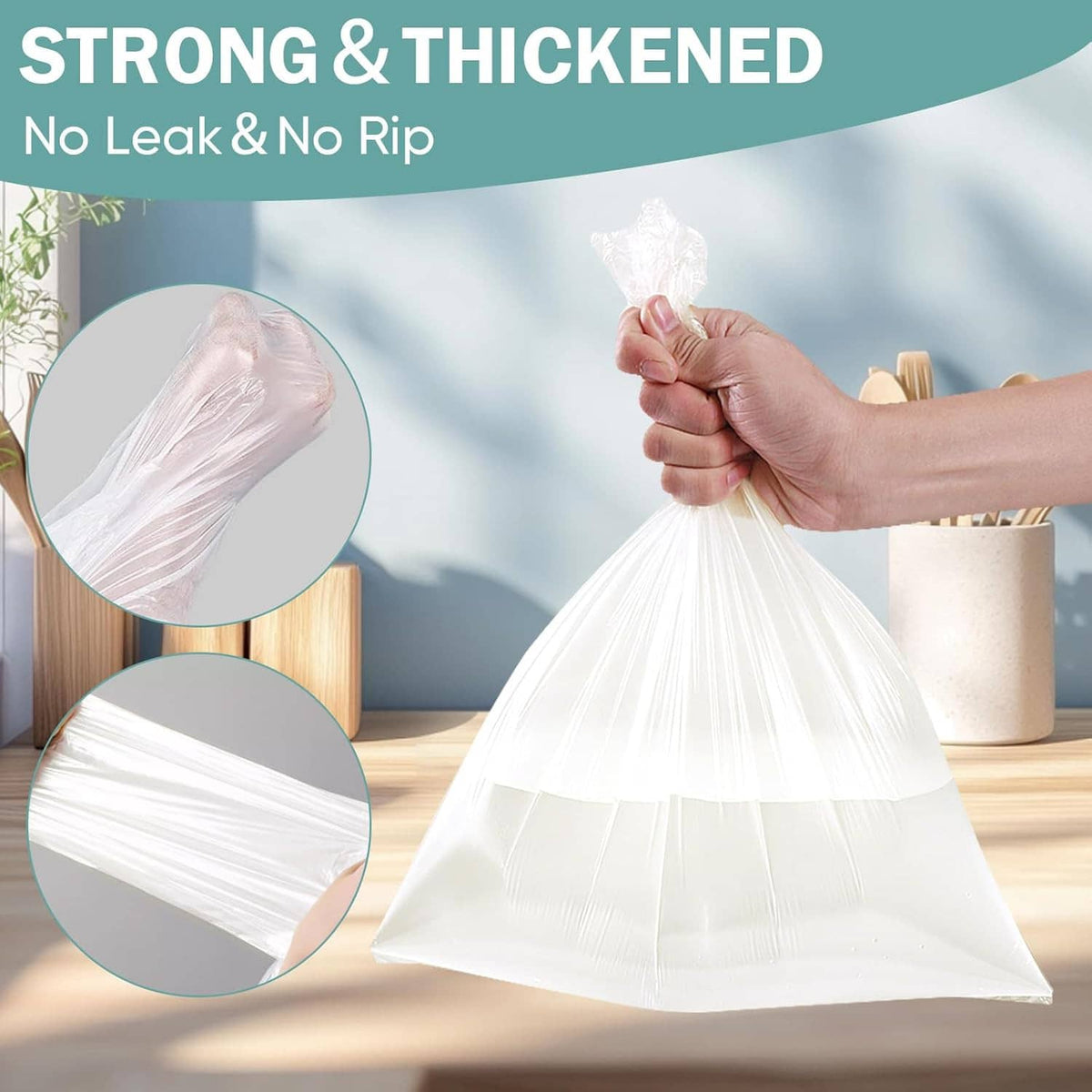 Thickened white trash bag liner with tied top, no-leak, no-rip