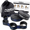 Extra-long hammock straps with black and blue webbing, plus carry bag and rolled strap