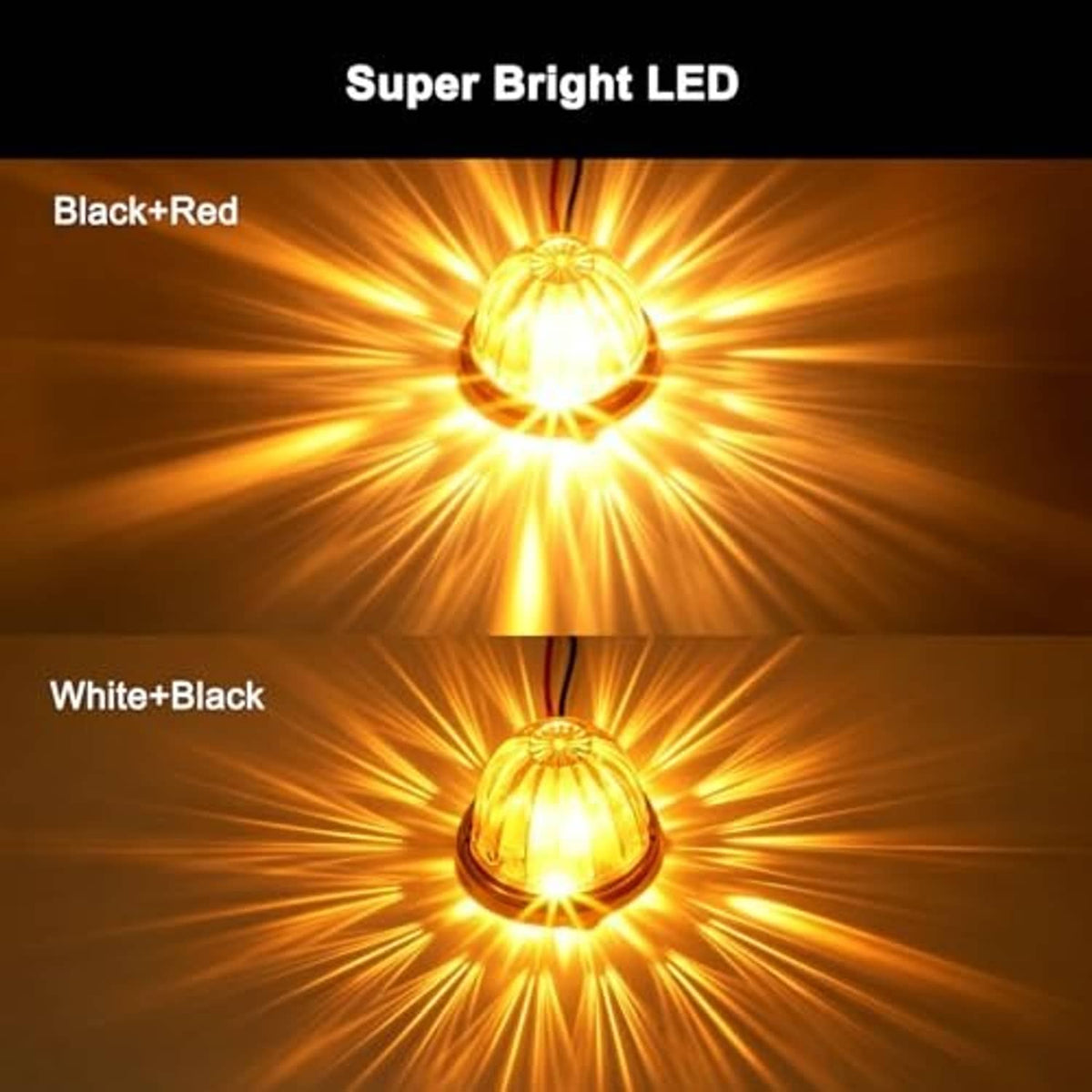 Glowing amber LED marker light with bright sunburst illumination