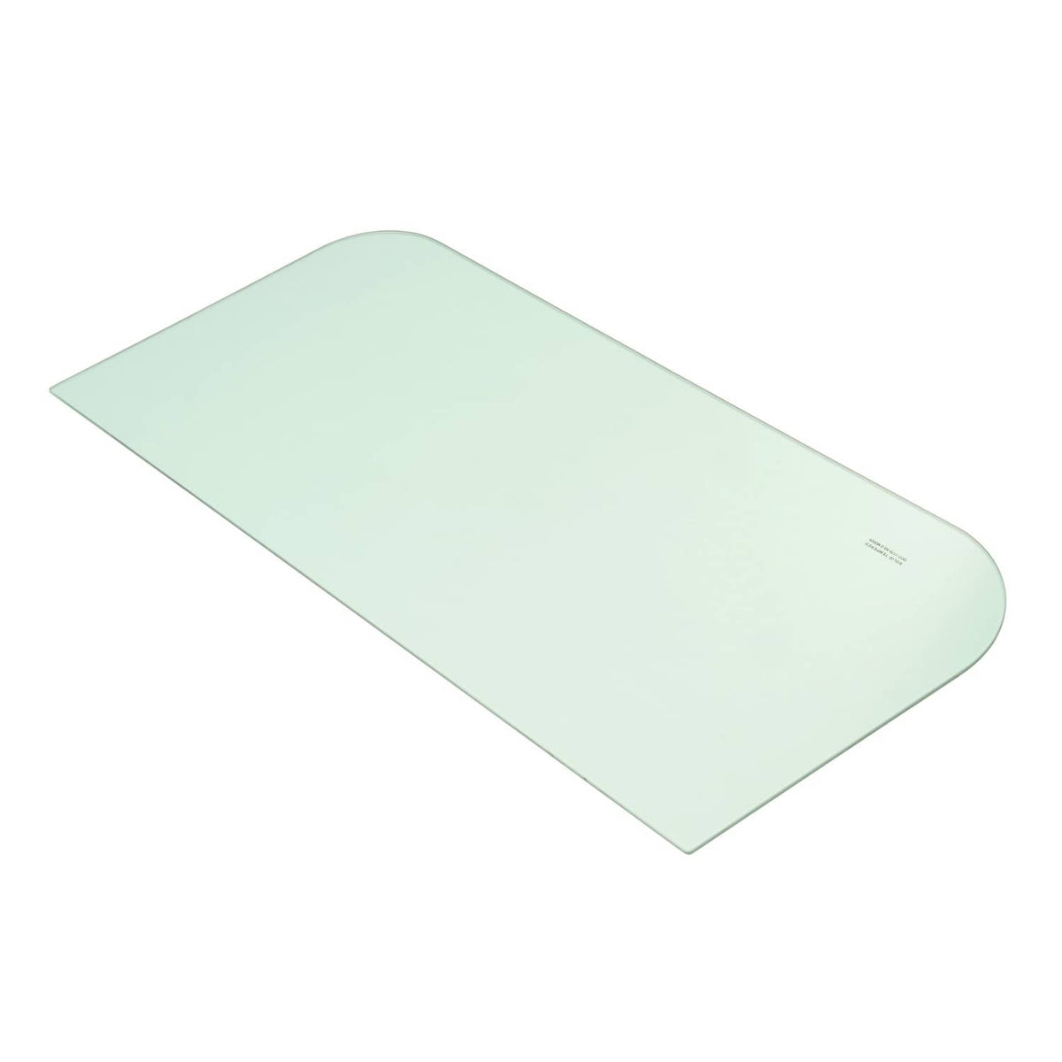 Mint green tinted glass window panel with slanted top and rounded end