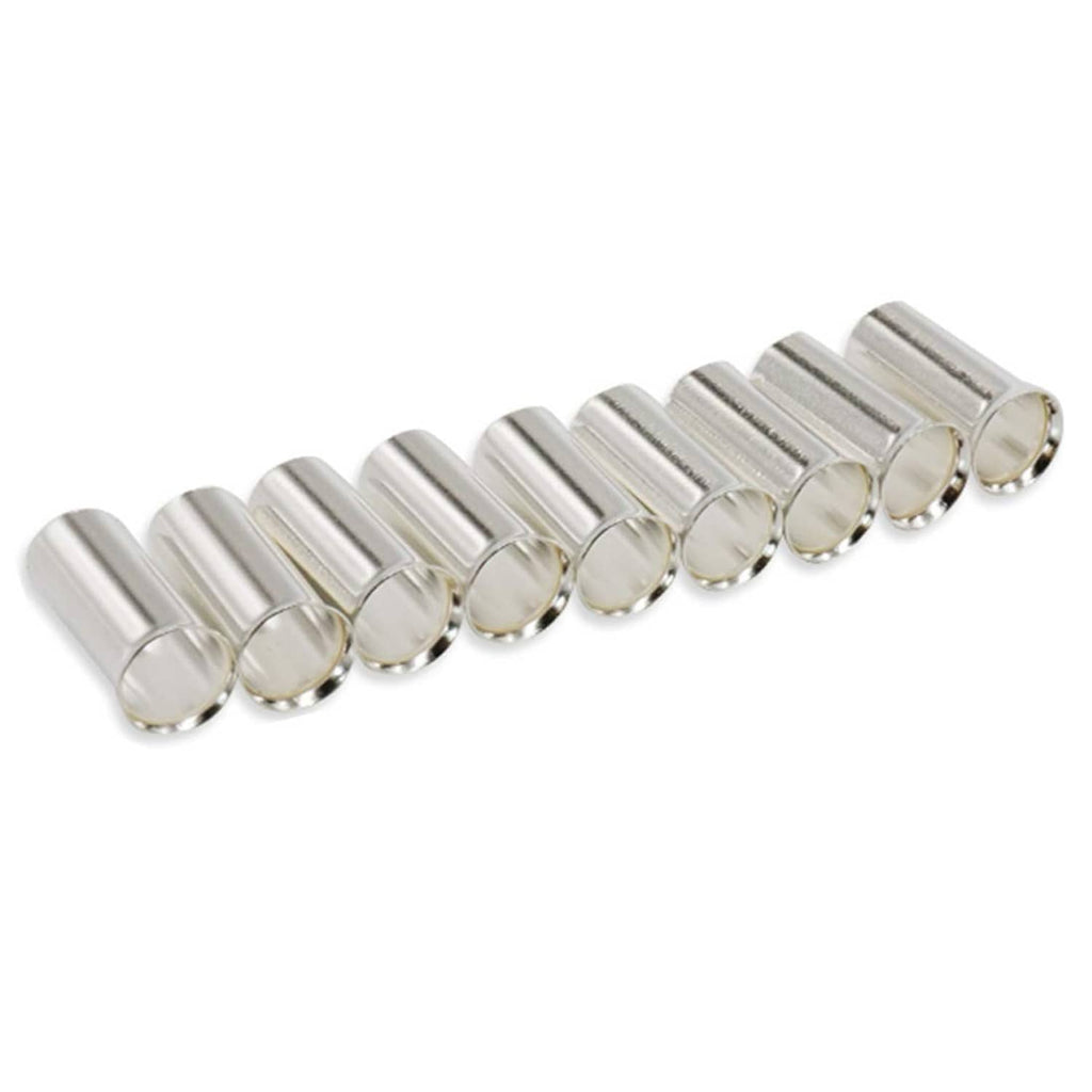 Non-insulated copper crimp ferrules, multiple pieces lined up