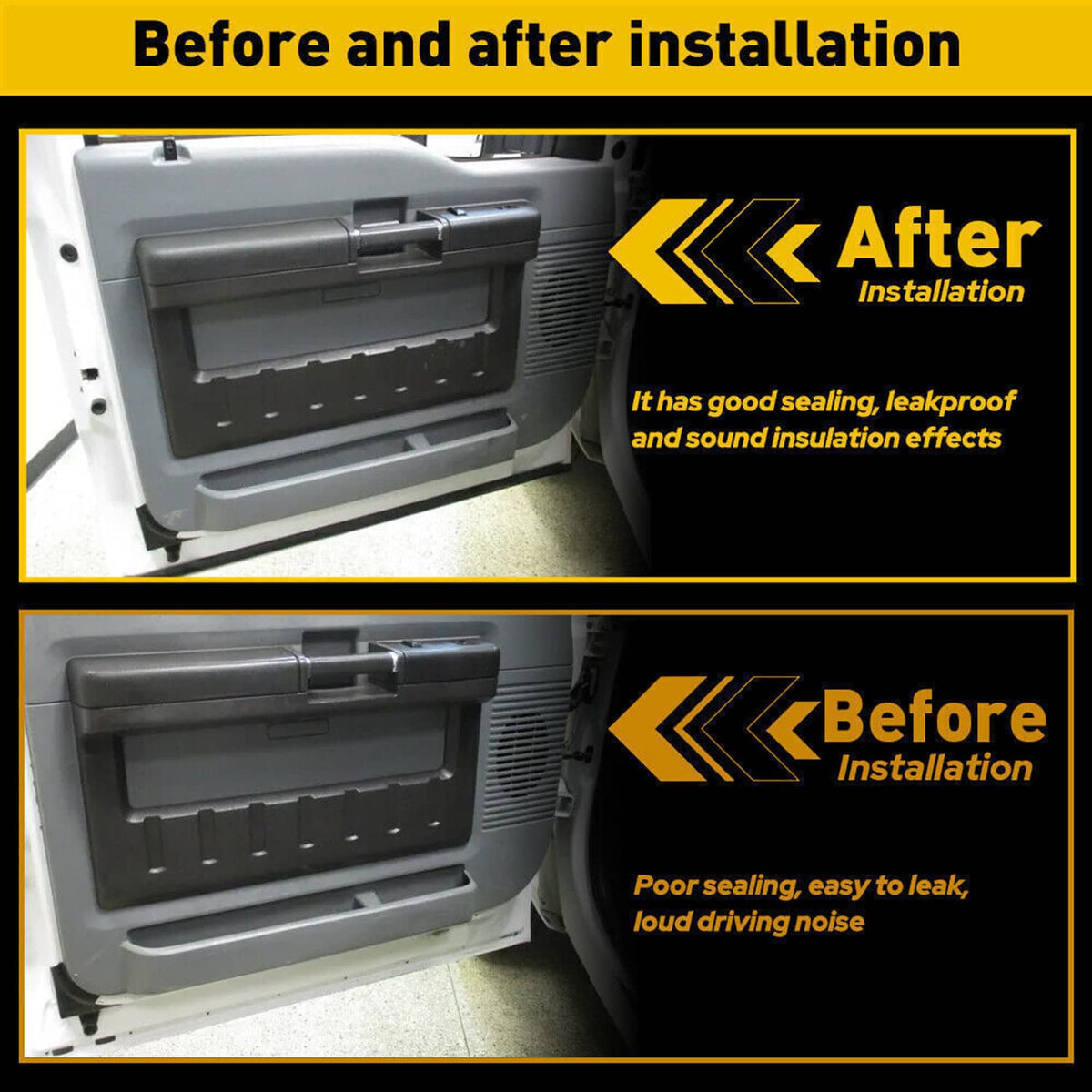Black door weatherstrip seal installed on a truck door inner panel