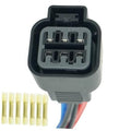 6-pin headlight connector wiring harness with gray socket and multi-pin terminals