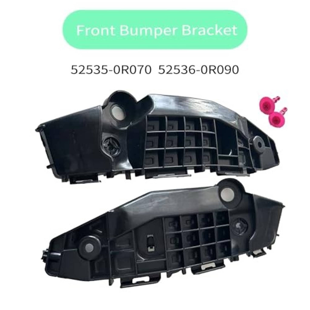 Black front bumper bracket pair with silver metal mounting plates, molded plastic