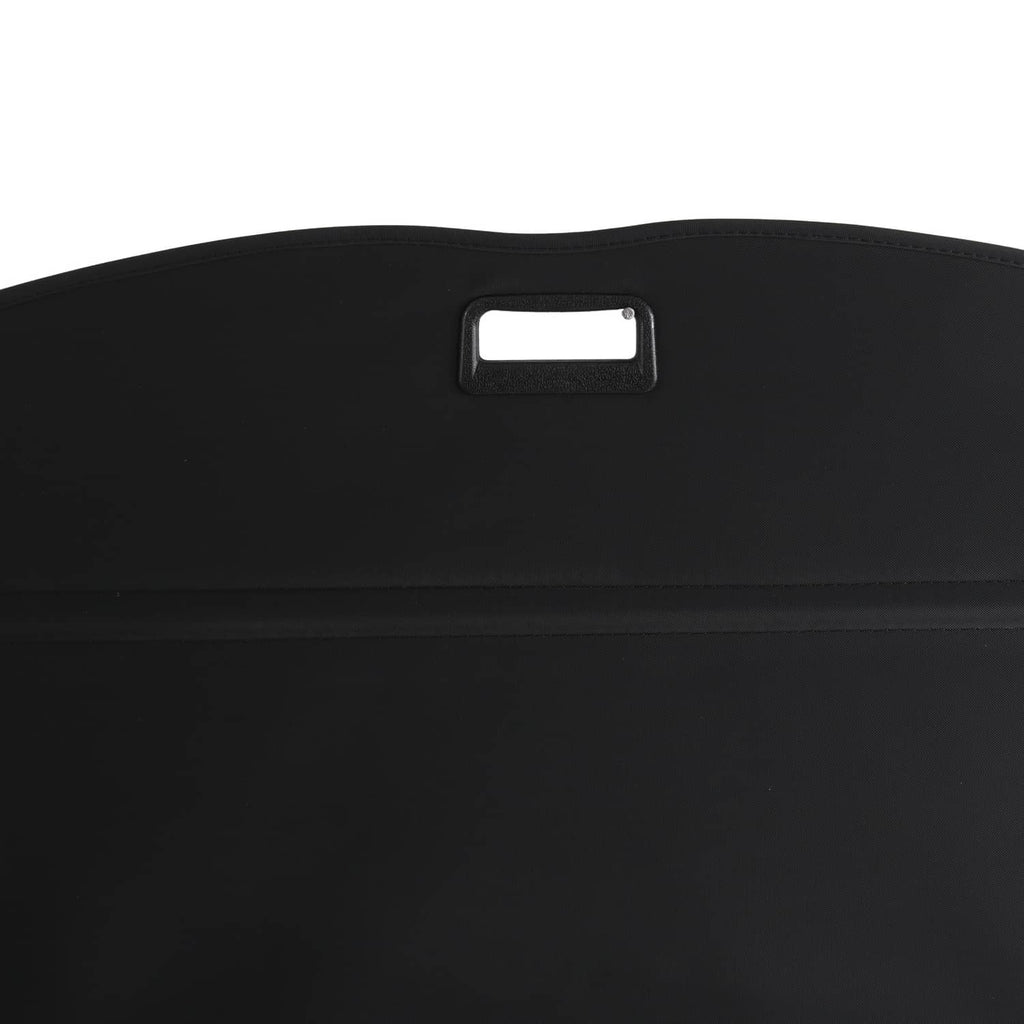 Black rear cargo cover with rectangular handle opening on curved top