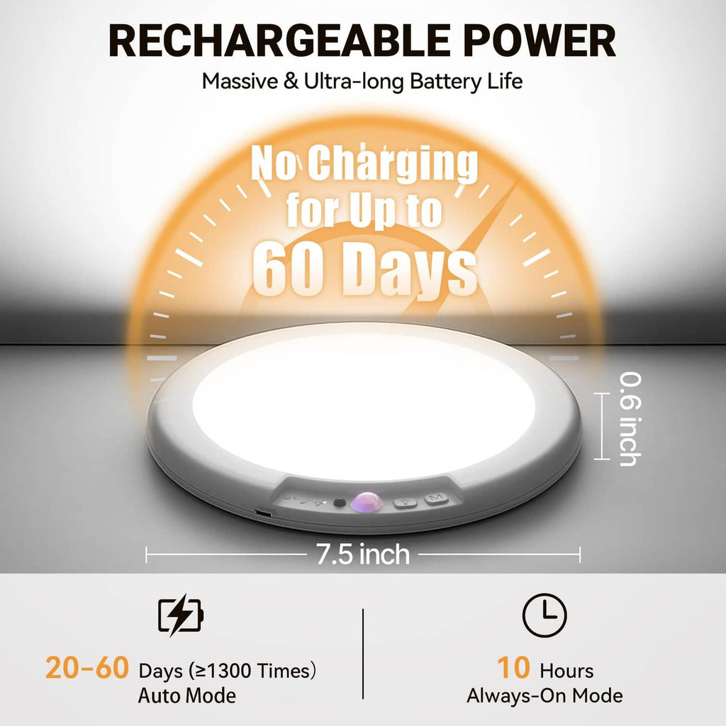 Rechargeable round LED ceiling light with long-lasting battery life