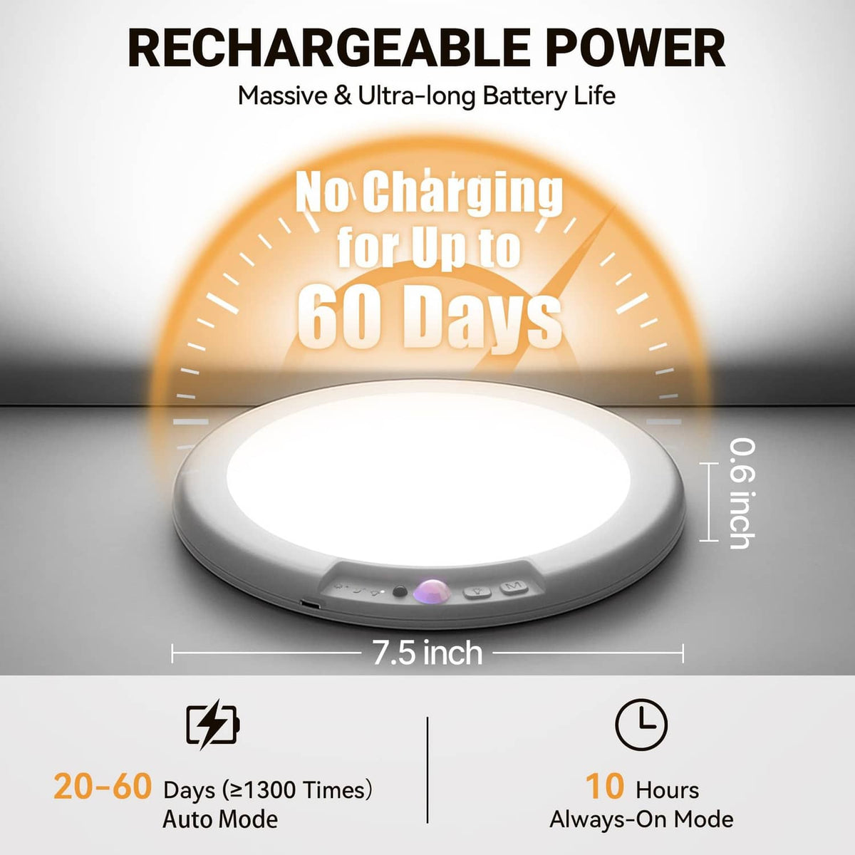 Rechargeable round LED ceiling light with long-lasting battery life