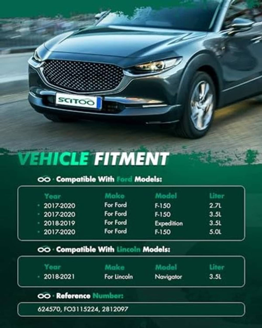 Engine fan fitment graphic over a car front view