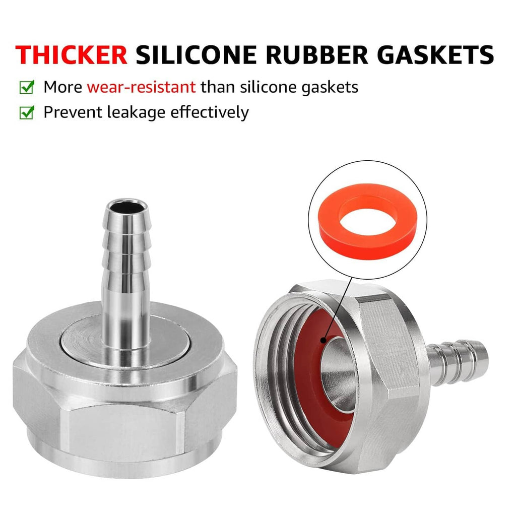 Stainless keg coupler barb connector with thick orange rubber gasket