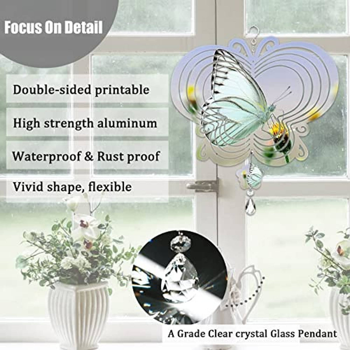 Double-sided printable 8-inch butterfly wind spinner blank in aluminum, with hanging hook