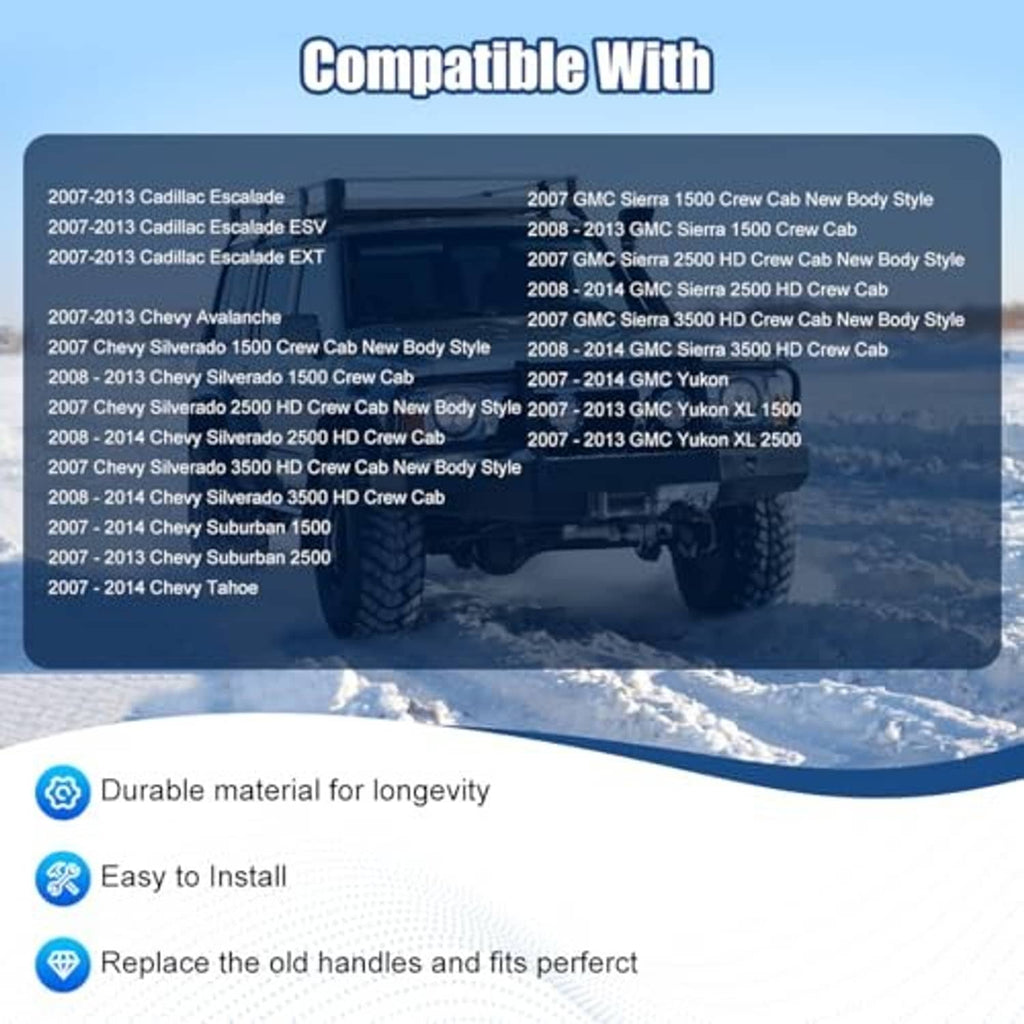 Chrome front passenger exterior door handle with compatibility graphic