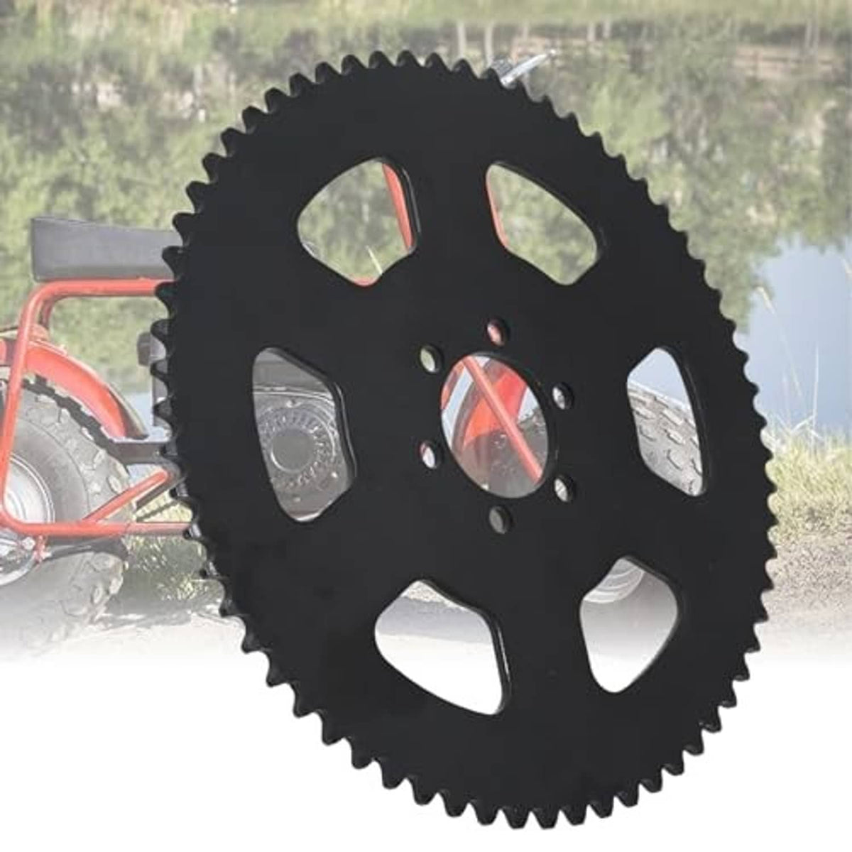 Black rear sprocket gear with five oval cutouts and center hub mounting holes