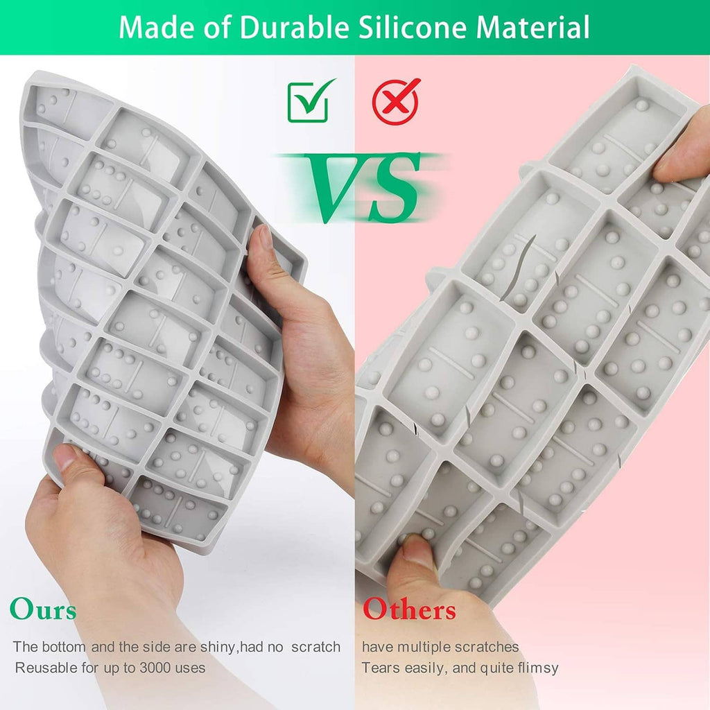 Gray jumbo domino silicone mold tray comparison showing textured cavities