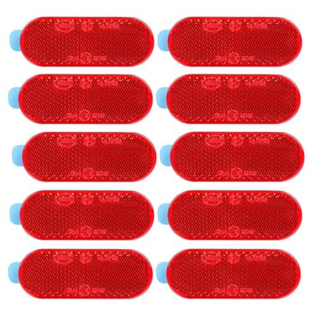 10-pack red oval reflective stickers with blue adhesive backing tabs