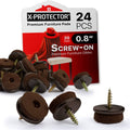 Brown screw-in felt furniture pads for 0.8 in chair legs, 24-pack set