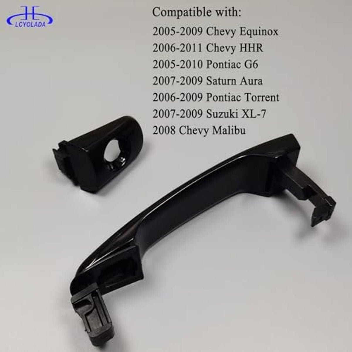 Front exterior door handle with keyhole opening, textured black, curved shape