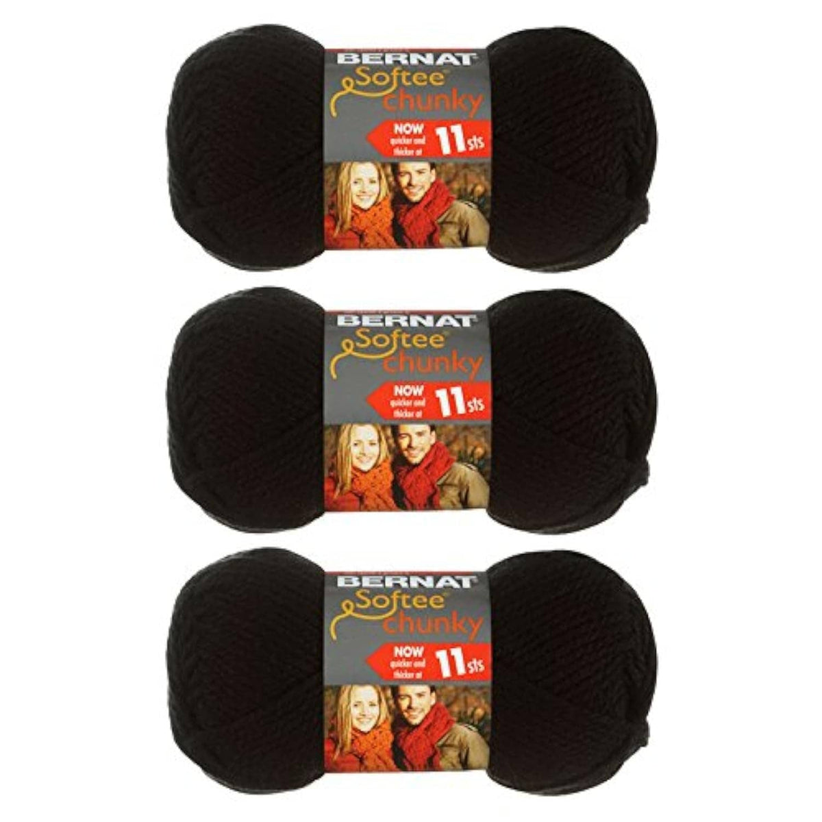 Chunky black yarn balls, 3-pack Bernat Softie with labels