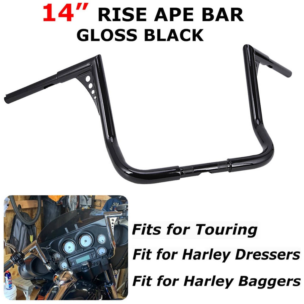 Gloss black 14 in rise ape handlebar with drilled mounting holes