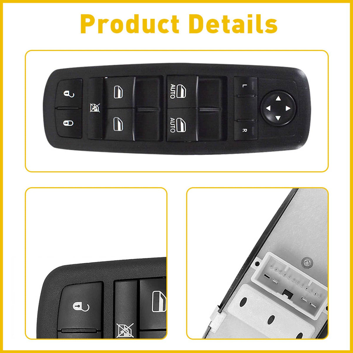 Black power window master control switch and light gray connector base
