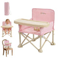 Pink folding baby booster chair with cream tray and carry bag, portable toddler seat