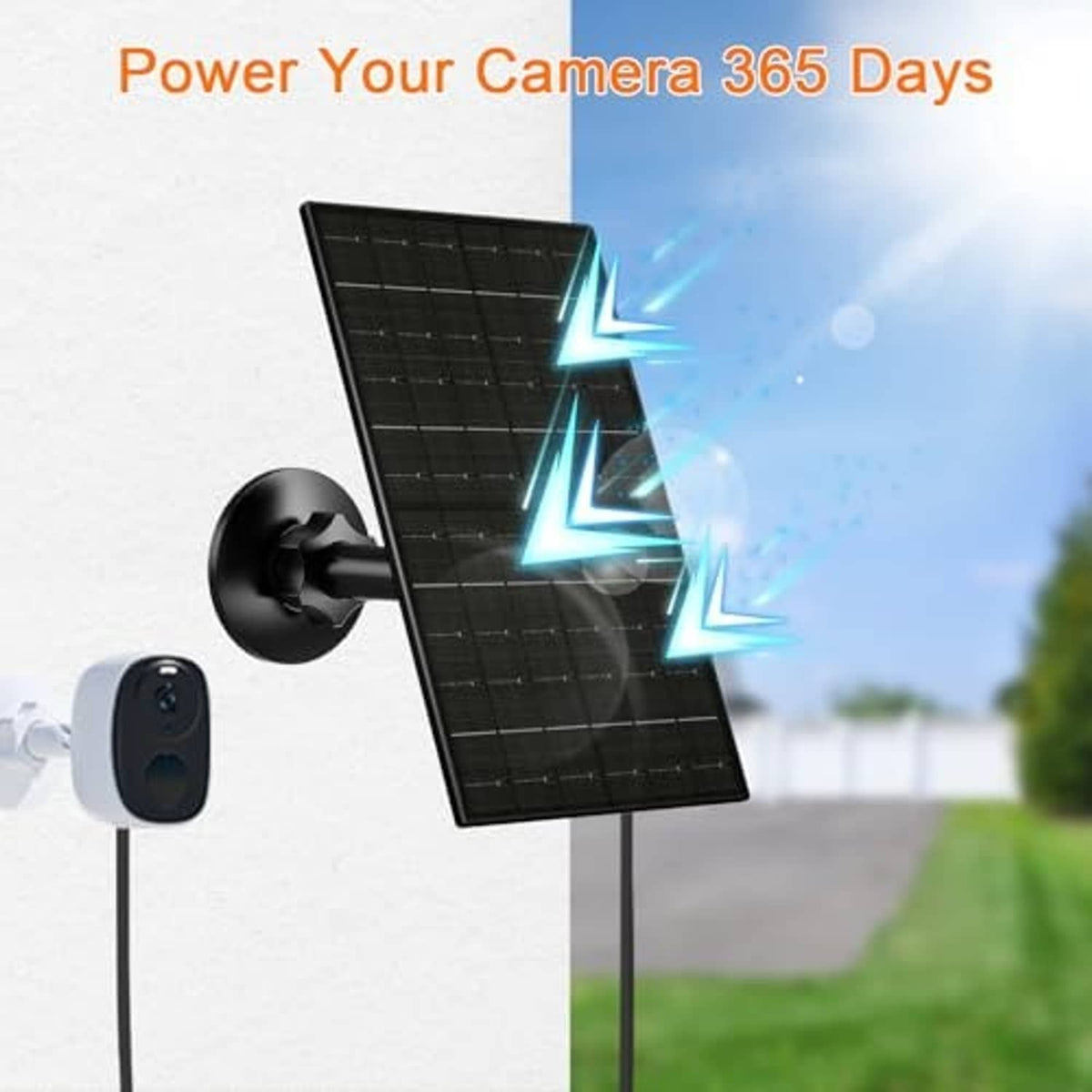 Solar panel with wall mount bracket and charging power lightning graphics
