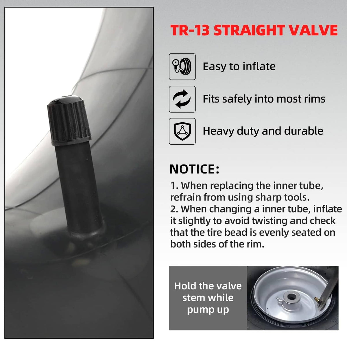 TR-13 straight valve inner tube end, black rubber 13x6.50-6 size
