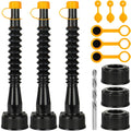 Gas can spout replacement set with three black nozzles and sealing caps