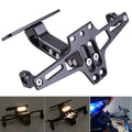 Black motorcycle fender eliminator license plate bracket with LED tail light