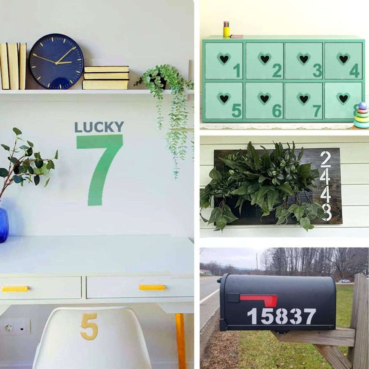 Number stencil kit used on home decor with large digits 7 and 5