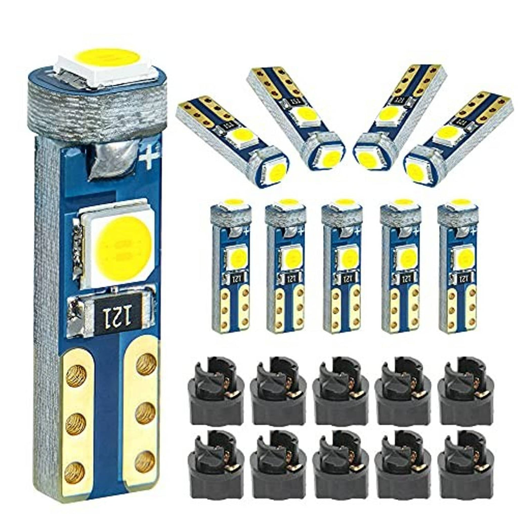 T5 LED dashboard bulbs bundle showing one blue bulb and matching small units