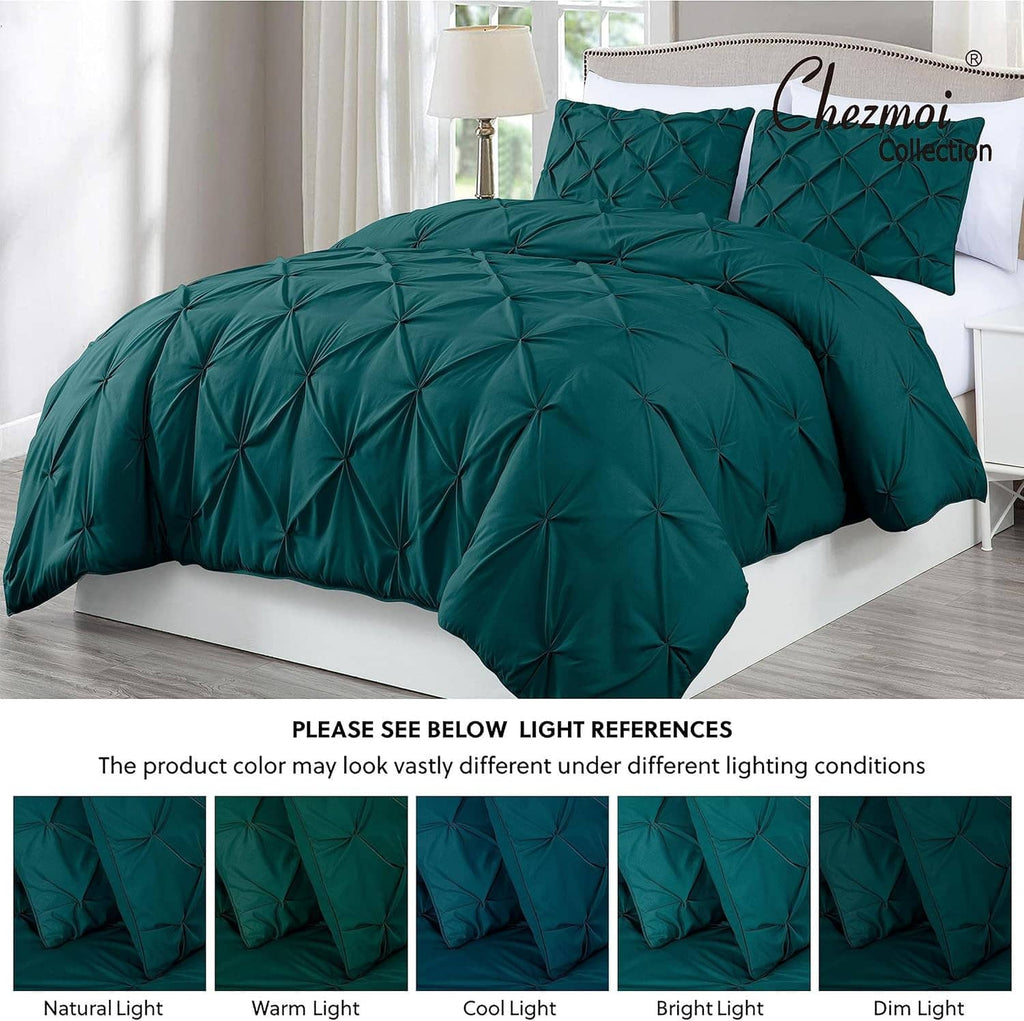 Teal pinch pleat king comforter set with two matching shams