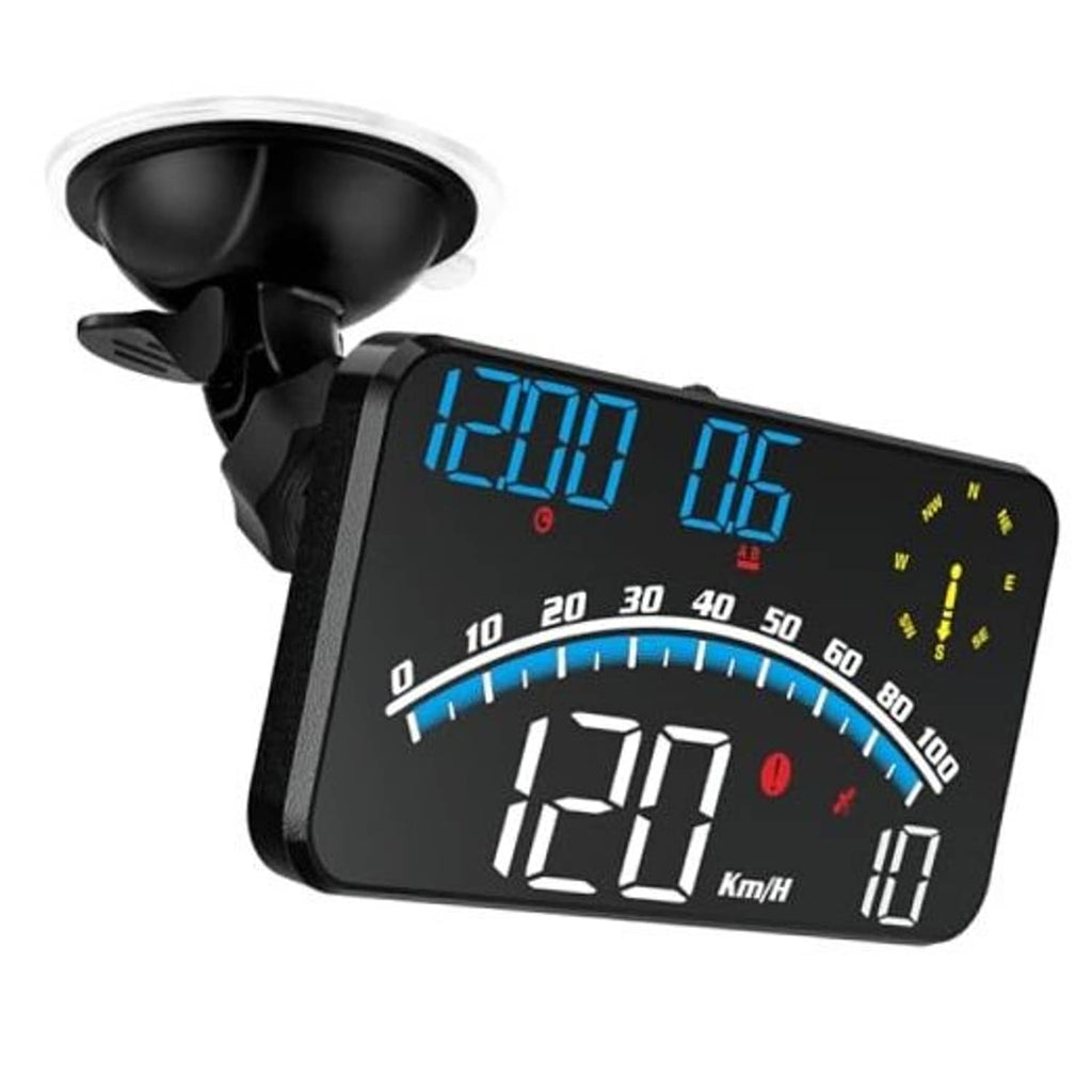 Black digital GPS speedometer with blue LCD showing speed 126 and compass