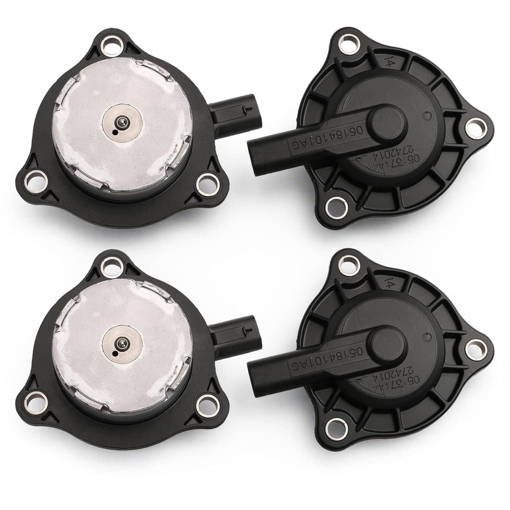 Set of four camshaft phaser actuator position sensors with black housings and metal tops