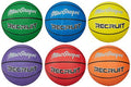 Six kids rubber Recruit basketballs in green, blue, yellow, purple, red, orange.