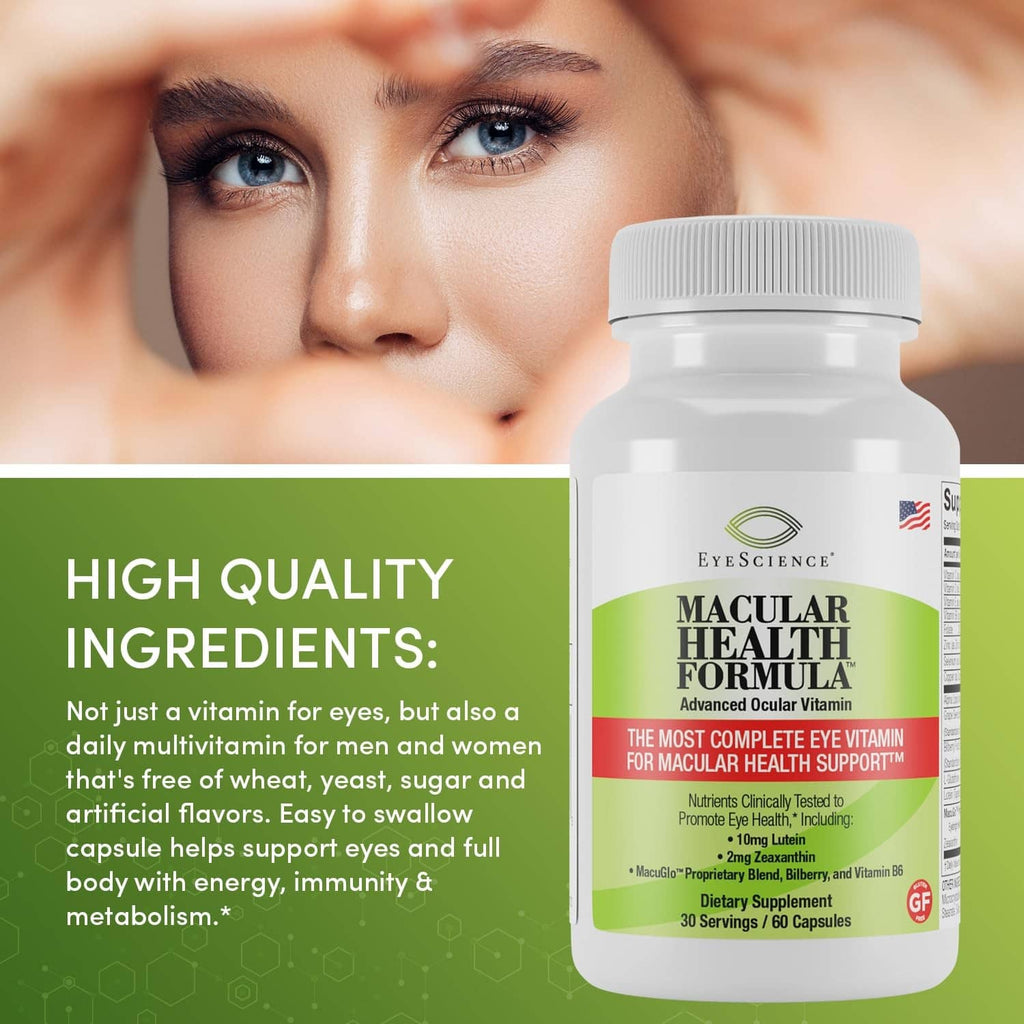 Macular Health Formula bottle with 'High quality ingredients' text