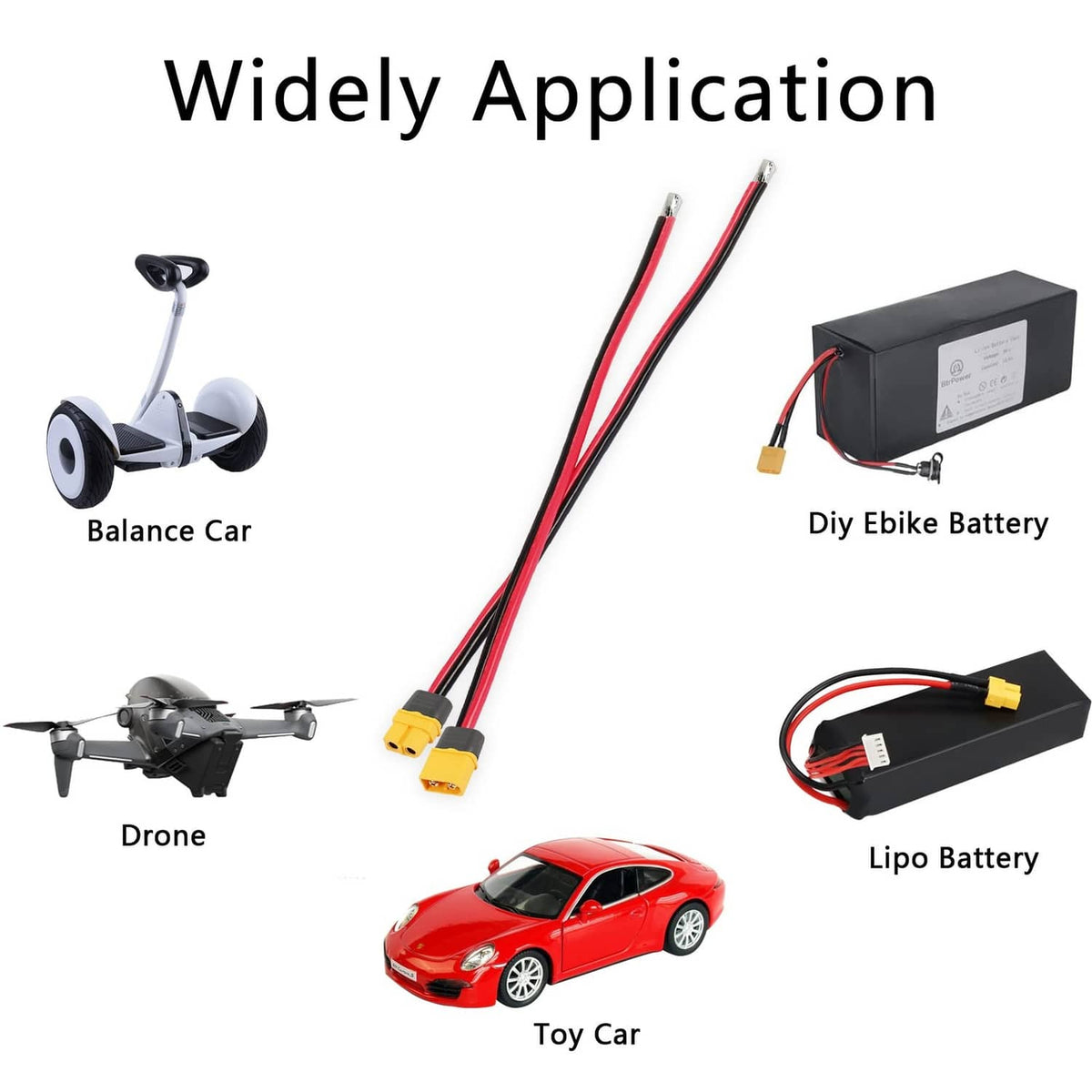 XT60H connector pigtail cable set with red/black wires for DIY power connections