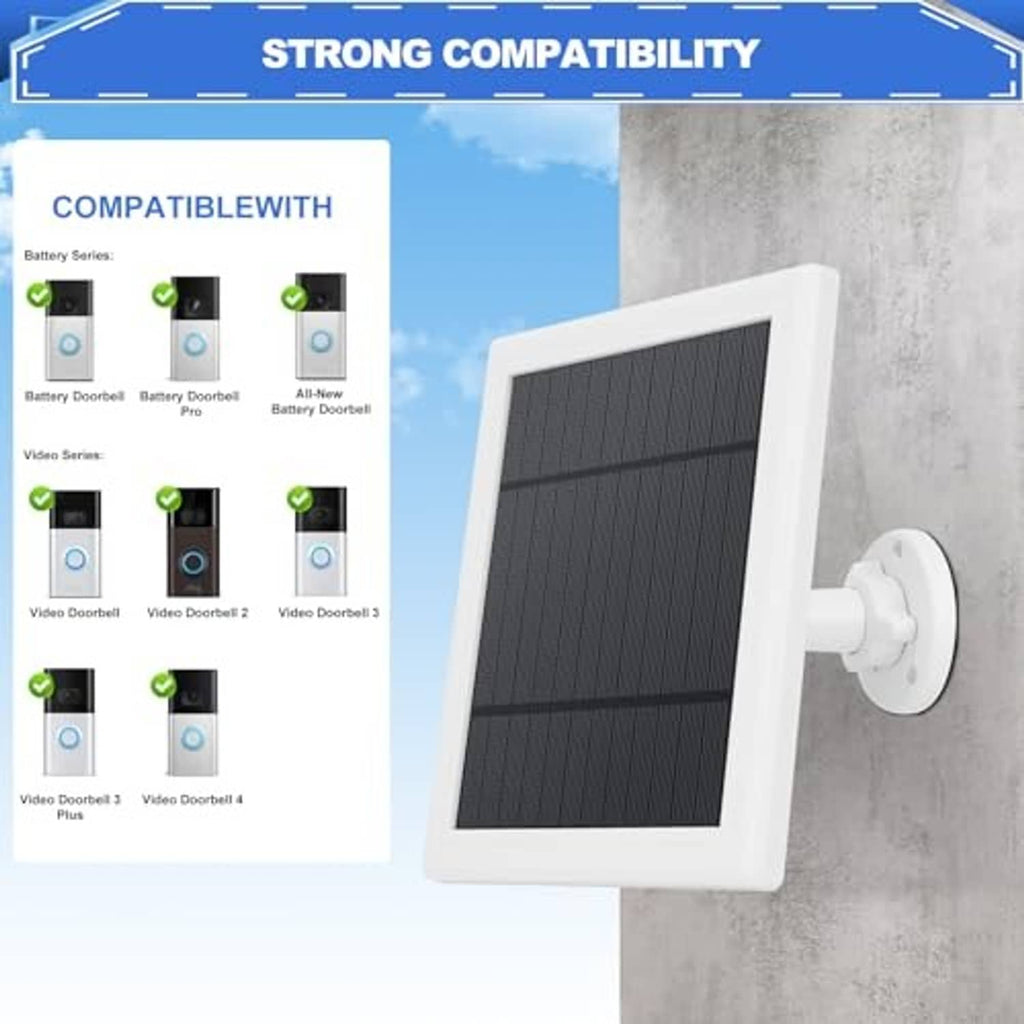 Outdoor solar panel charger with adjustable white mount, dark solar panel surface