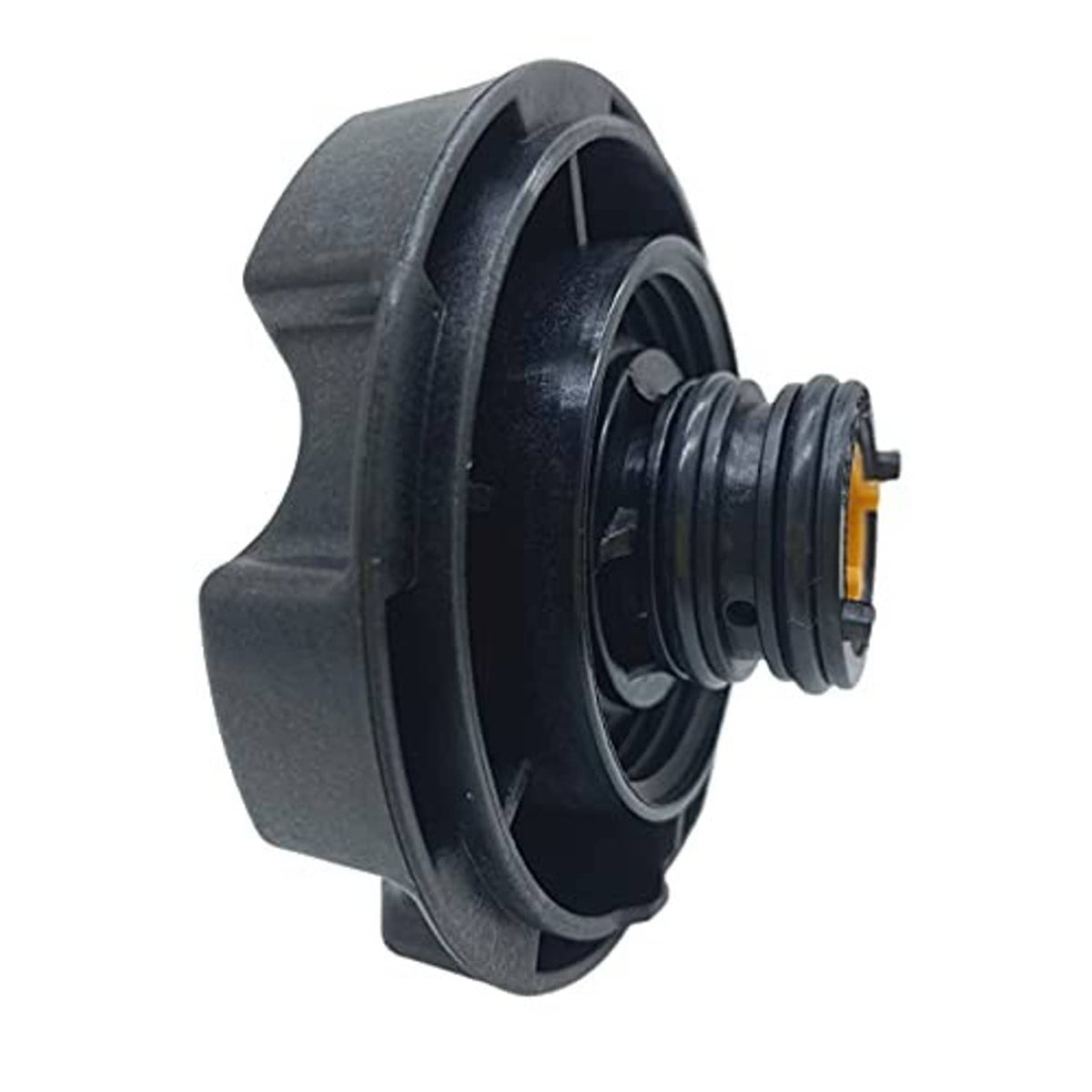 Expansion tank cap with dark grey housing and visible threaded outlet connection