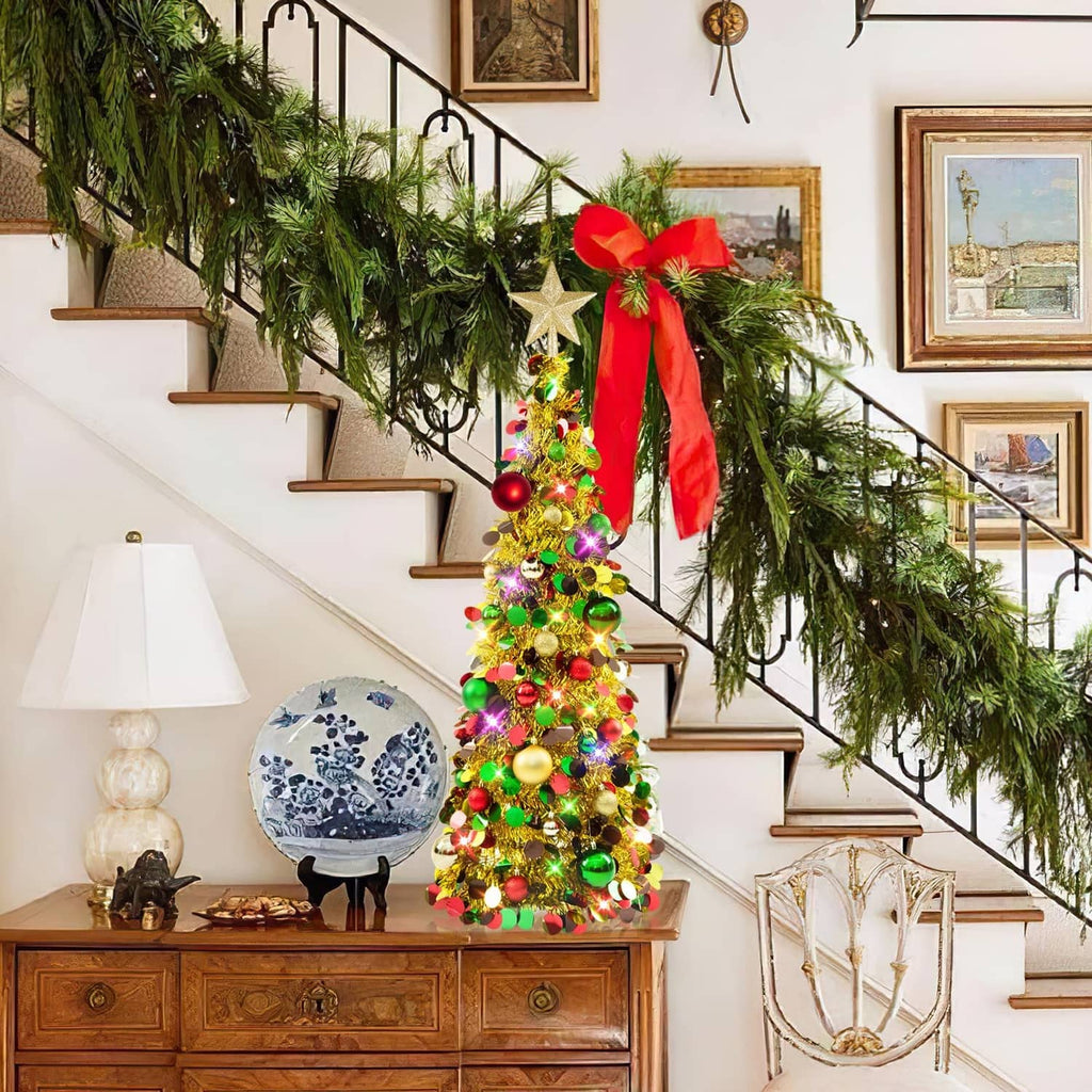3ft pop-up Christmas tree with star topper, multicolor ornaments and illuminated LED lights