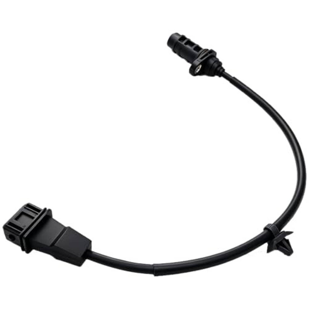 Crankshaft position sensor with two black connectors and curved wire lead