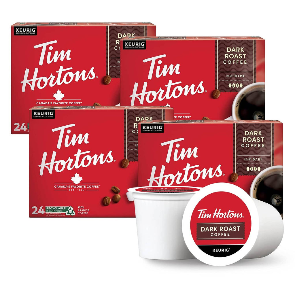 Tim Hortons Dark Roast K-Cup 24-count red coffee box pack with pods