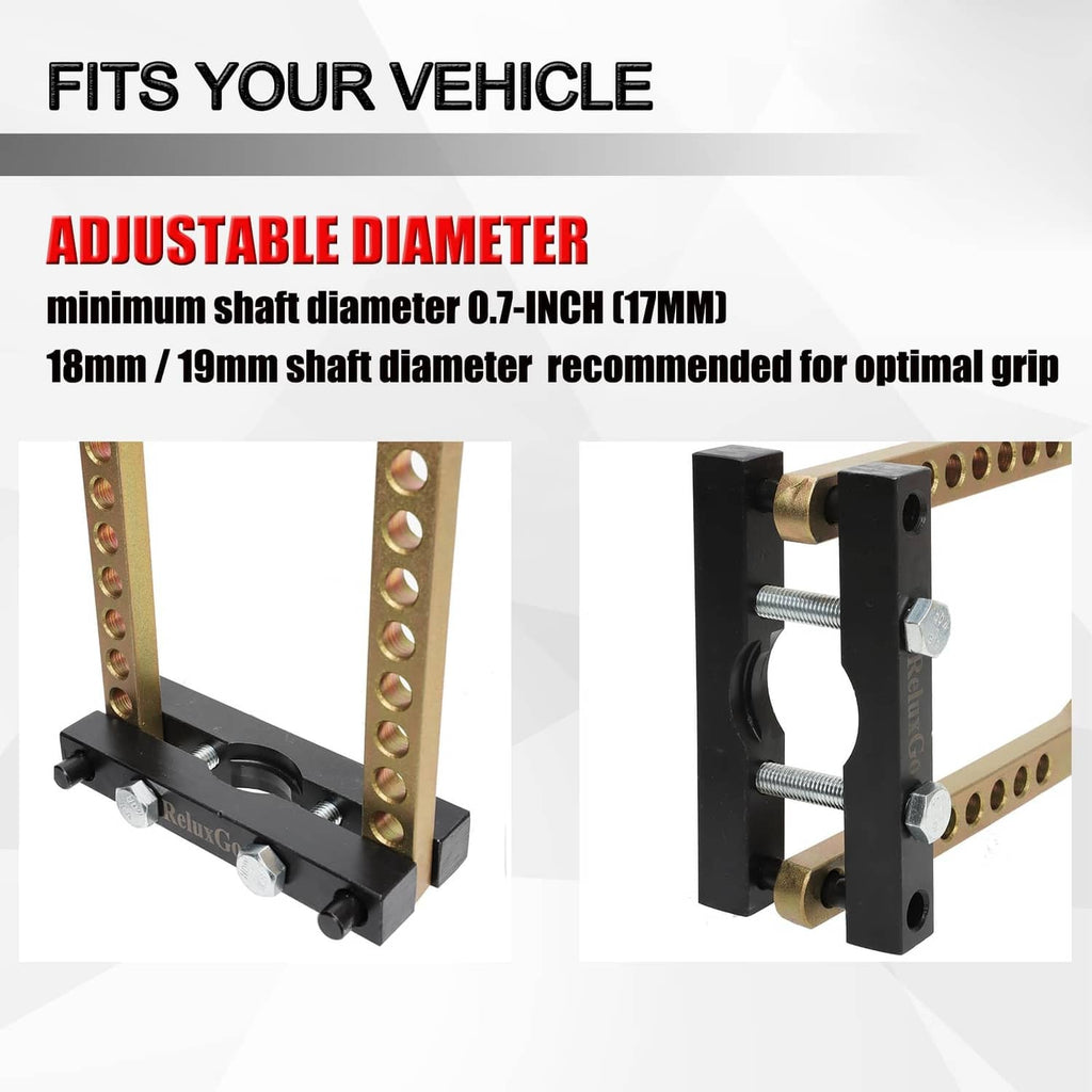 Adjustable CV joint puller separator with black screw press and gold frame holes